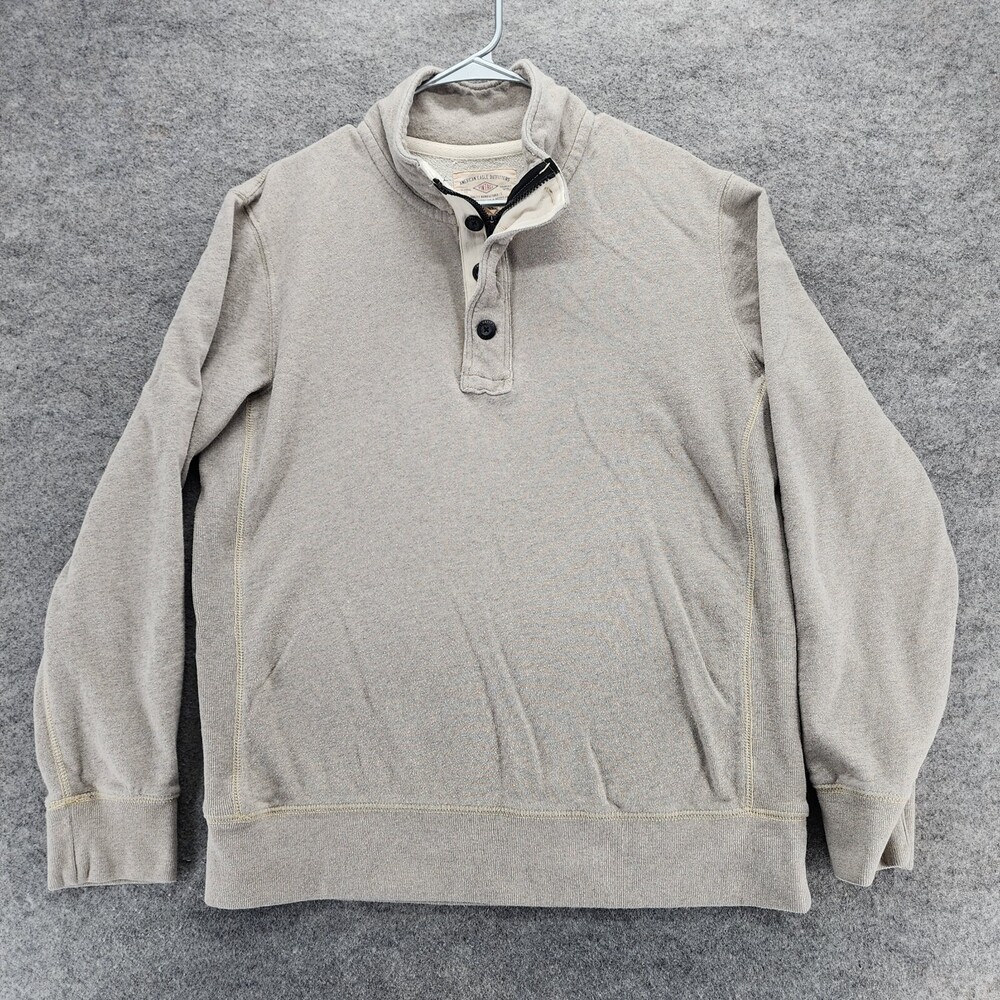 American Eagle Sweater Mens Large 1/4 Button Pullover Beige Vintage